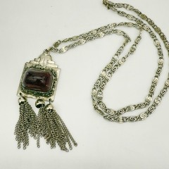 Vintage EDLEE Poured Glass Necklace Amethyst Gropoix Style Tassel Etruscan
