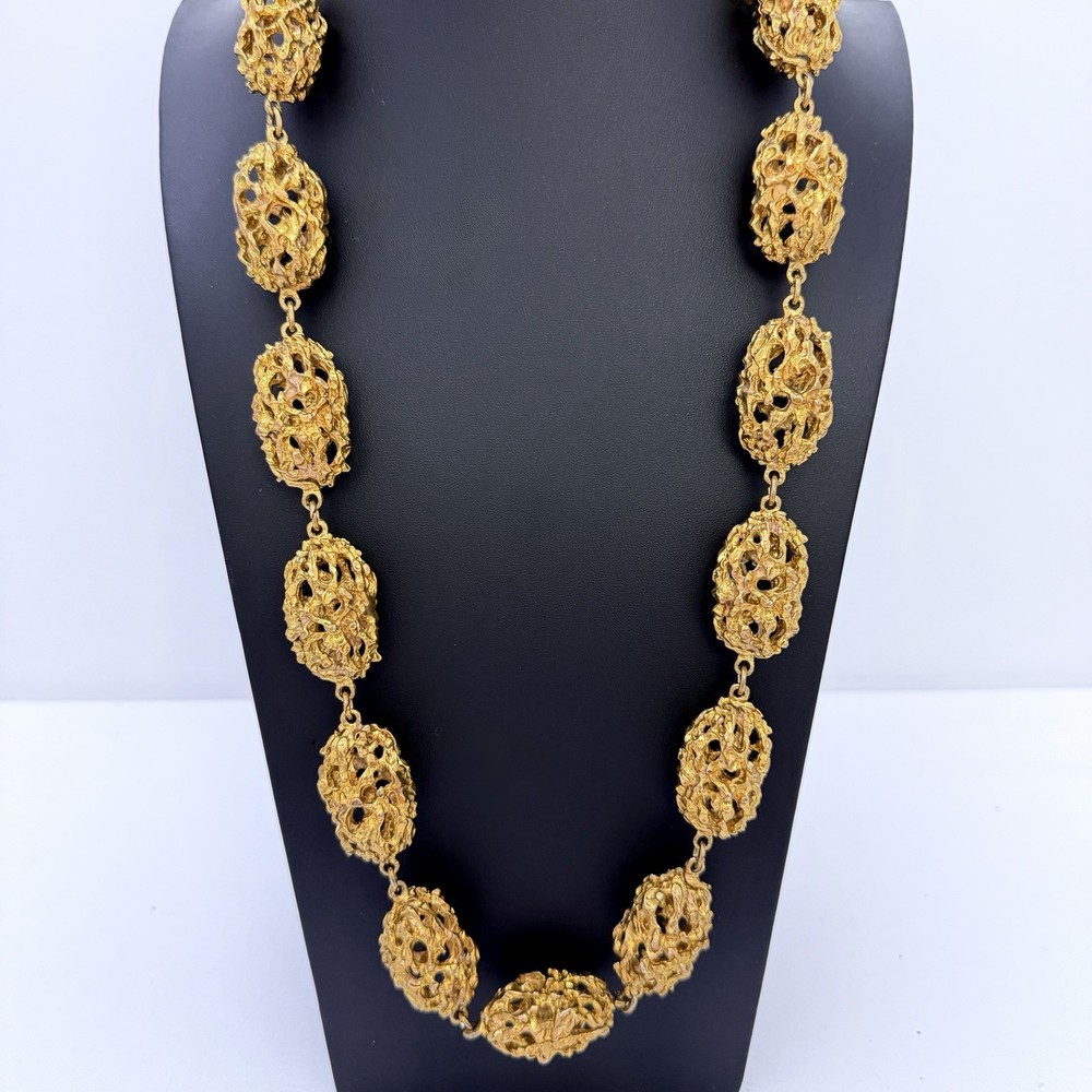 Vintage Chunky Gold Tone Necklace Runway Statement HUGE Heavy Nuggets Brutalist