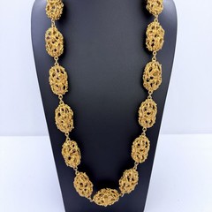 Vintage Chunky Gold Tone Necklace Runway Statement HUGE Heavy Nuggets Brutalist