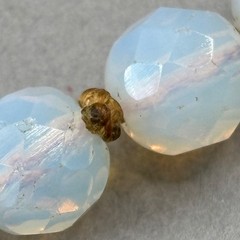Vintage Opaline Opalite Beaded Necklace Faceted Art Glass Hand Knotted 18″