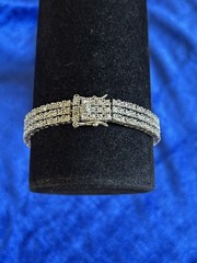 Vintage Sterling Silver Triple Strand Diamond Tennis Bracelet Size 6.75 Nice One