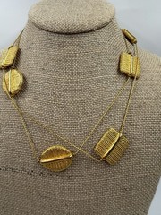 Vintage Necklace Anne Klein Station Shapes Metal Chain Chunky 36 in
