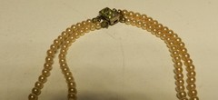 Antique1940s Champagne Ivory Pearl Necklace Bridal Two Strand STERLING Sil Clasp