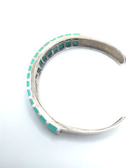 Vintage Sterling Silver Turquoise Southwest Style Channel Set Cuff Bracelet