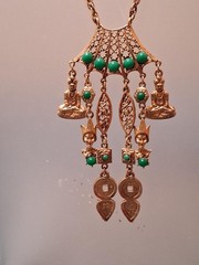 Vintage Asian Style Necklace Faux Jade Dangle Pendant