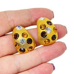 JACKIE COLLINS signed vintage gold tone crystals designer clip on earrings