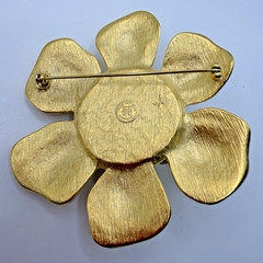 Givenchy Flower Brooch Huge Gold Tone Faux Pearl 3.25″ Givenchy Paris New York