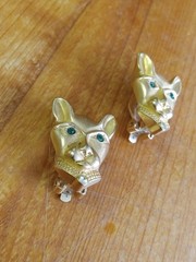 Vintage Jackie Collins Panther Cat Green Eyes Clip On Stud Earrings