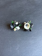 Real Seashell Flower Earrings Vintage White and Black Shells Screw Back Closure