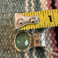 Vintage Sterling Silver Green Prehnite Gemstone Pendant 925-16″ Necklace 10.9g