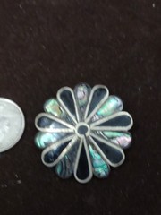 Amazing Vintage Mexican Alpaca Onyx and Abalone  Pin unique Shape ,Size, Colors.