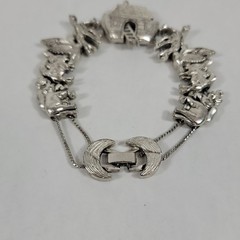 Vintage Pewter Noah’s Ark Animal Silver Tone 7.6″ Slide Clasp Bracelet