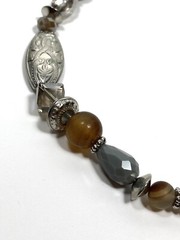 Necklace Beaded Stones Glass Plastic Metal Silver Tone Collar 13”+5.5”