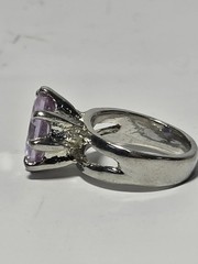 Vtg Purple Faceted Glass Silver Plated Double Shank Solitaire Ring Sz 5.25 (J2)