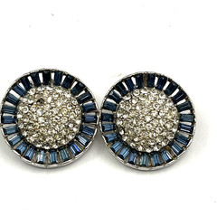 Vintage Wiesner Earrings Simulated Sapphire Baguette Clip on Silver Tone