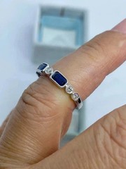 Art Deco Style Lab Created Diamond & Sapphire Anniversary 14K White Gold FN Ring