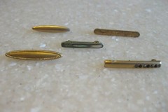 Lot 5 Antique Bar Pins Gemstones? Shell, Etched Floral, Solid Gold Top