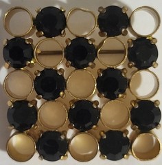 Vintage Square Brooch Pin Black Round Prong Set Stones Art Deco Modernist Estate