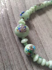 Jadeite Beaded Glass Necklace 15in Light Green Antique Art Deco Vintage