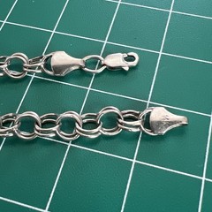 Vintage RCI 14k White Gold Double Circle Link Charm Bracelet 7.3” 5.7mm Turkey