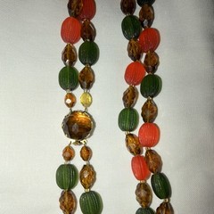 Vintage Mid-Century Double Strand Signed West Germany Lucite Bead Necklace