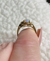Vintage Oval Round Cabochon Opal 14KP Plump Gold Diamond Gem 3.18g Size 6.5 Ring
