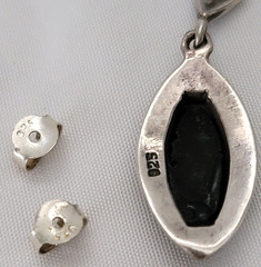 Vintage Black Onyx Marcasite 925 Sterling Silver Marquise Shape Dangle Earrings