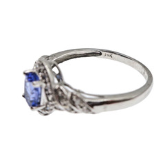 Classic 14k Solid White Gold Natural Tanzanite and Diamond Ring Size 7