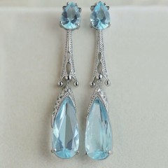 5.50Ct Pear Cut Lab-Created Aquamarine Party Drop Earrings 14K White Gold Plated