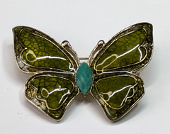 VTG Liz Claiborne Green Enamel Blue Rhinestone Butterfly Statement Brooch Pin
