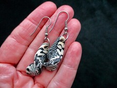 Vintage Black & Cream Dangle Pierced Polymer Clay Earrings