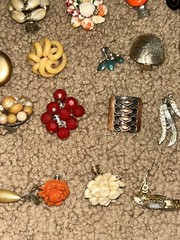 Vintage Costume Jewelry Flower Brooch Button & Earring Lot of 77 Pieces