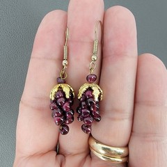 Vintage Genuine Garnet Grape Cluster Dangle Earrings 1.75″ Long