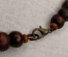 Vintage brass metal necklace with green stone made of brass and faux wood beads