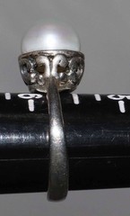 Vintage Sterling Silver CFJ Single Pearl Ornate Setting Ring Size 5 3/4 or 6
