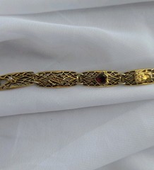 1960s Goldette NY Multi-Stone Gold Tone Bracelet 7.25″ Lattice Links