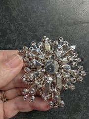 Vintage Signed WEISS 3D Domed Starburst Brooch Aurora Borealis Wirework LARGE