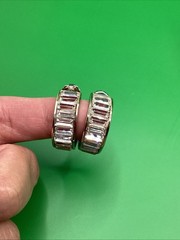Vintage Baguette Crystals Channel Set Gold Tone Hoop Earrings