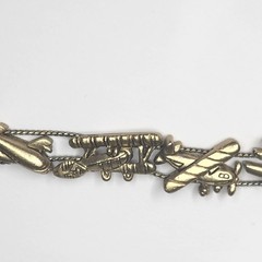 Vintage TOFA Airplane Travel Slider Charm Bracelet Gold Tone 90s