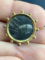 Antique German Gold Tone Metal Tin Mourning Photo Pin Brooch Marked SD c.1920’s