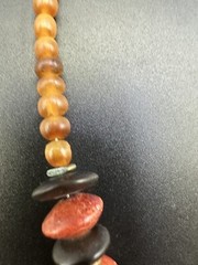 Vintage Crackled Bovine Horn Dyed Bone Wood Bead Necklace 19” Hook Clasp