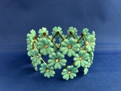 VTG 1950s-60s Gold tone EXPANDABLE Turquoise Daisy FLOWER LINK CUFF BRACELET