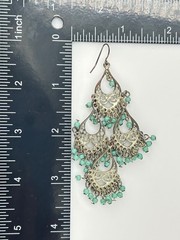 Vintage Filigree Chandelier Earrings Silver Tone Turquoise Beads 3.5in