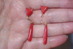 14K 52MM Ox Red Italian Triangular Stud Coral Teardrop Earrings Made to Order