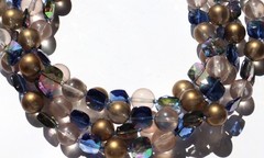Vintage 4 Strand MARVELLA Necklace Mid Century AB Blue Gold Clear Beaded