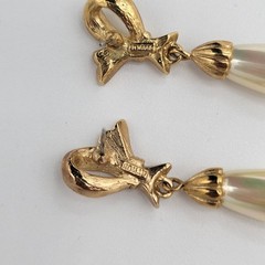 VINTAGE ROMAN RHINESTONES & FAUX PEARL DROP/DANGLE EARRINGS, SIGNED