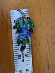 Vtg D&E Delizza Elster Juliana Brooch Earrings Peacock Blue Green Rhinestone