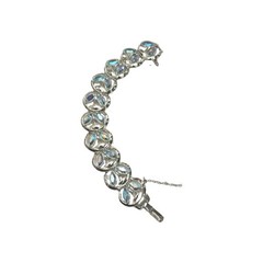 Stunning Signed Sparkly CORO Bracelet with Blue AB Rhinestones Rhodium Back