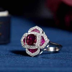Art Deco Style 14K White Gold FN Lab Created Ruby Diamond Wedding Women’s Ring