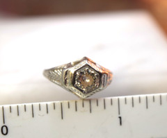 Antique Art Deco 18K white gold Belais .35 ct diamond ring sz 4